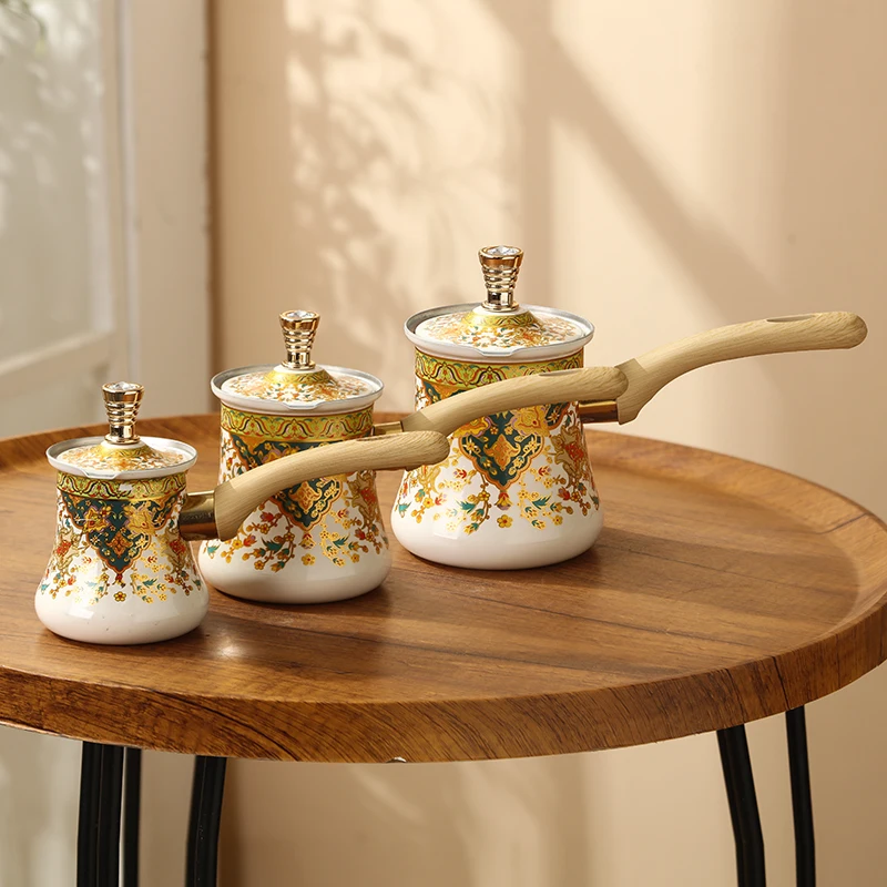 Turkish Style Coffee Warmer — White & Gold Oriental Pattern