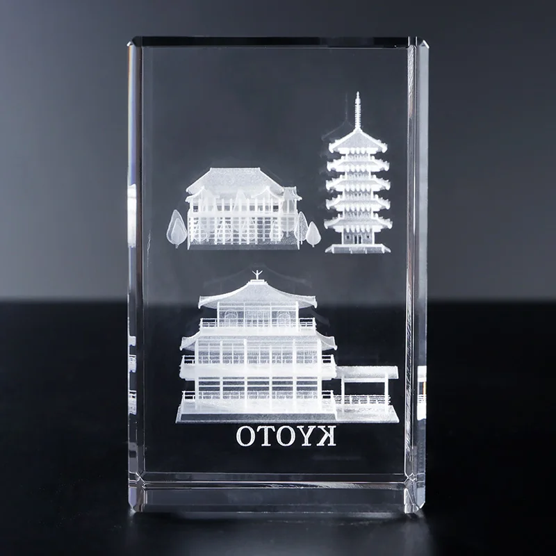 K9 Crystal Cube Tower Small Quartz Glass Sculpture Laser Engraved Famous Kyoto Building Mascot Flower Carved Tourist Souvenir manufacture