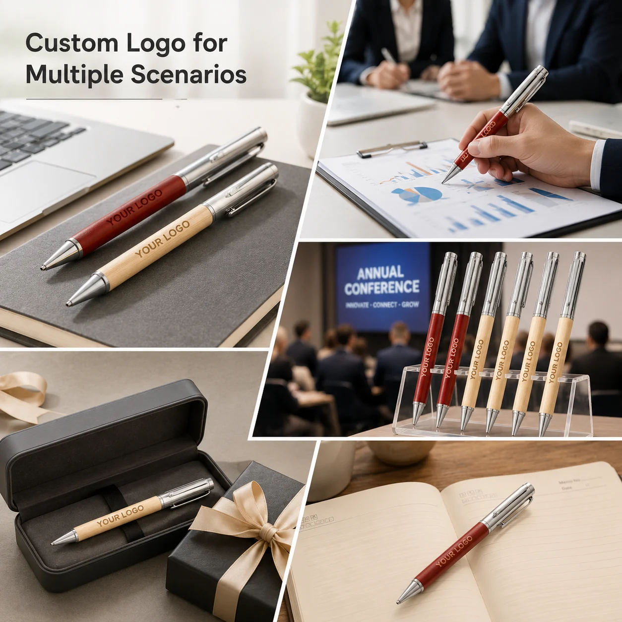 Custom Logo Wood Metal Ballpoint Pen Eco Friendly Promotional Executive Luxury Gift Pen for Office