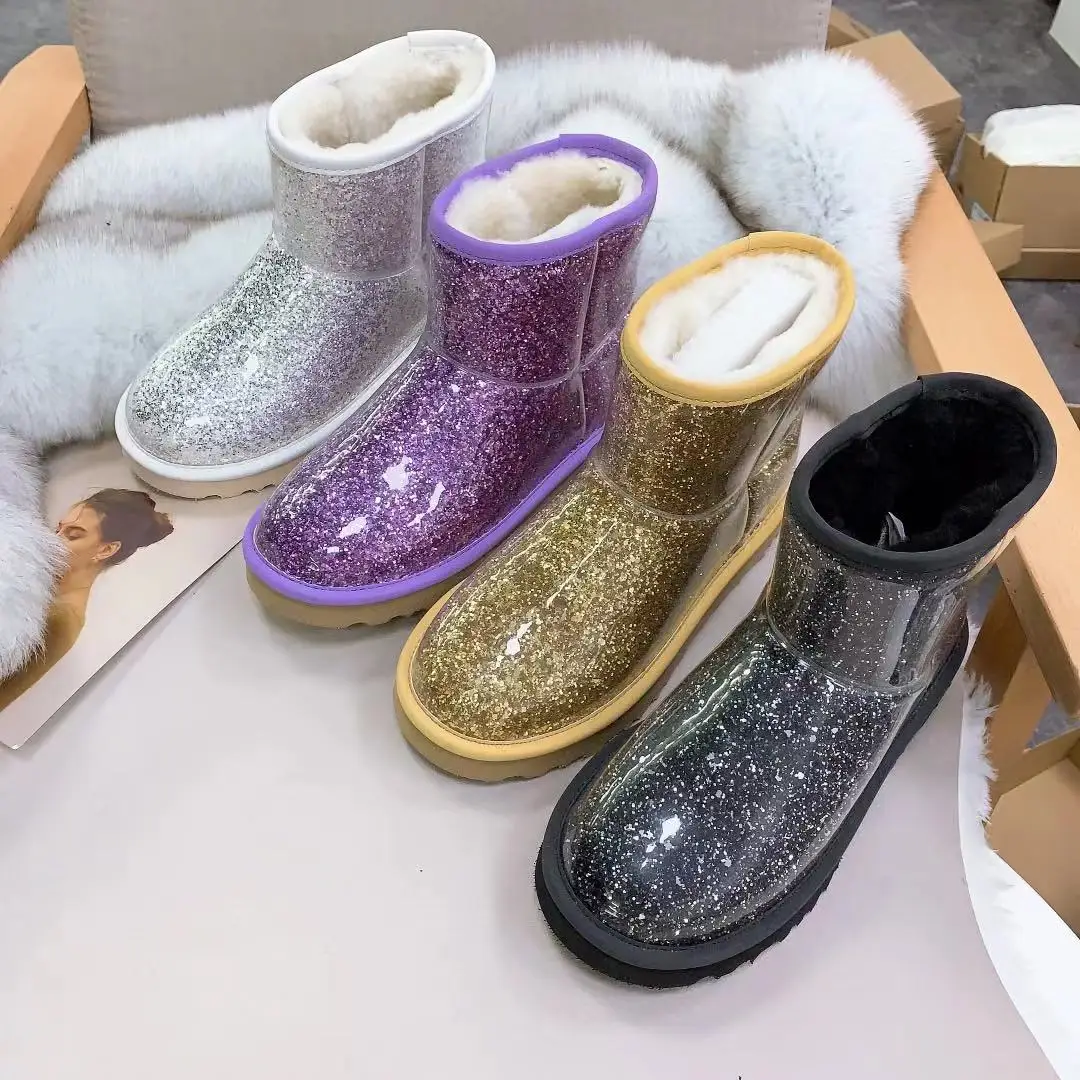 Winter Women's Genuine Leather Sequins Glitter Snow Boots Buy Glitter