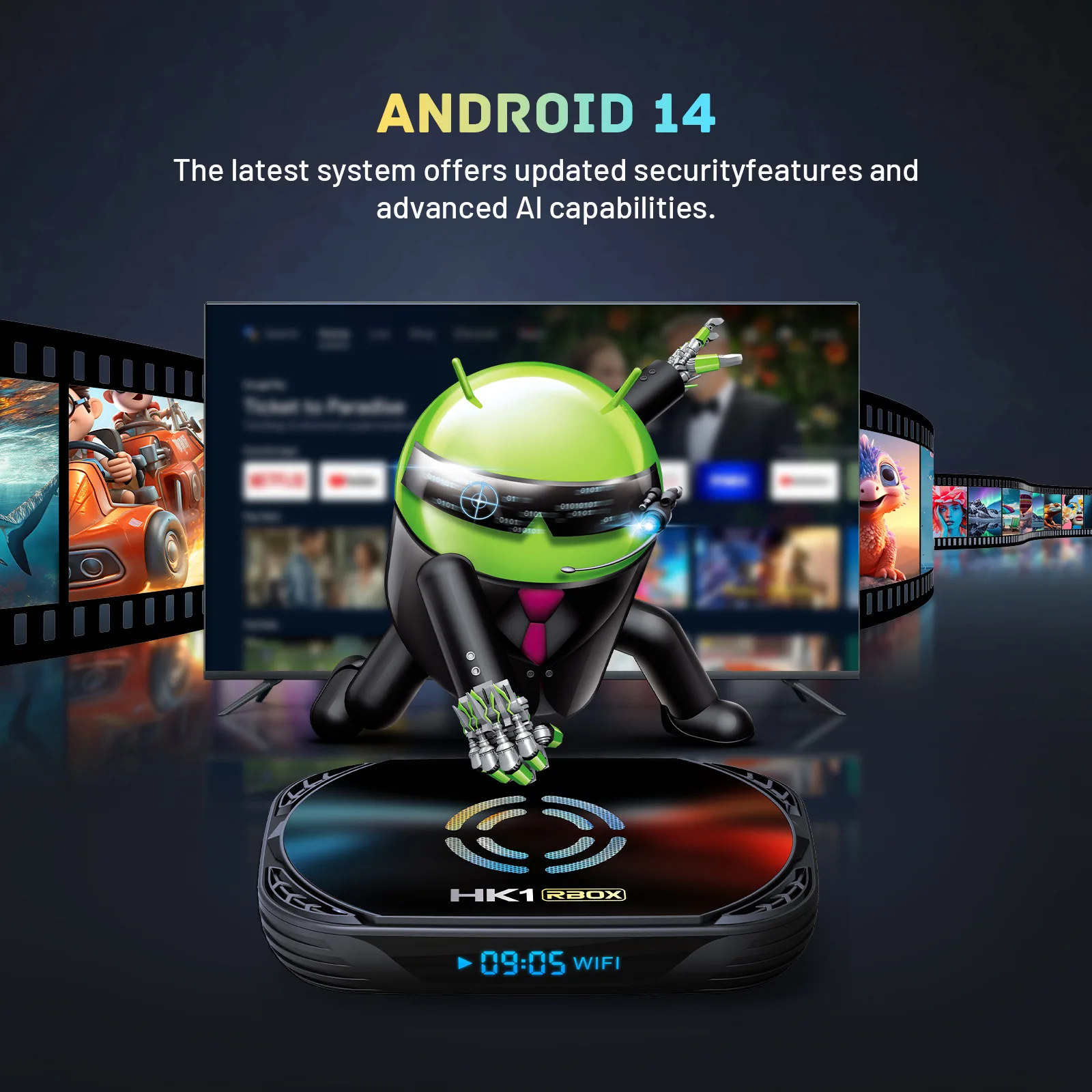 HK1 X50 Android 14 Gigabit WiFi6 4K HD TVBOX 64 Bit S905A/X5M 2GB RAM/16GB ROM Dual WiFi Network Set Top Box Quad Core Processor