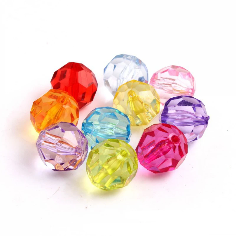 Plastic Transparent Round Facet Beads Acrylic Clear Disco Chunky Facet 