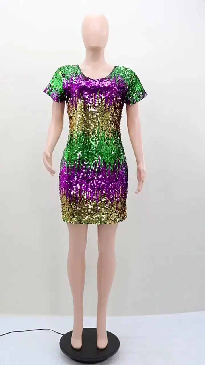 slim fit dress slacks Mardi Gras Sequin Sleeve Tier Dress, Purple – Fleurty Girl main image 1