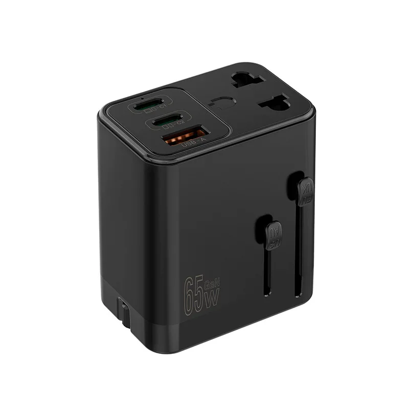 Gan 65w Travel Adapter With 3 Usb Port Universal Ac Adapter Uk/eu/us/au ...