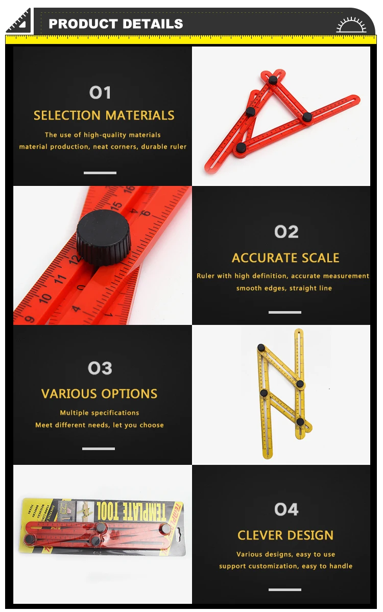 Adjustable Woodworking Plastic Scale Four-Folding Ruler Multi-Angle ...