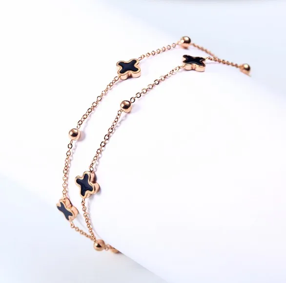 18K bangle rose gold four leaf clover bracelets anklet bracelet for woman