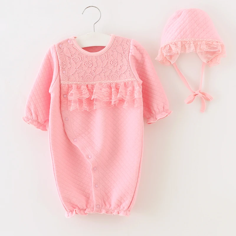 Long-sleeve Lace Newborn Baby Girl Rompers Organic Cotton Sleeping Bag ...