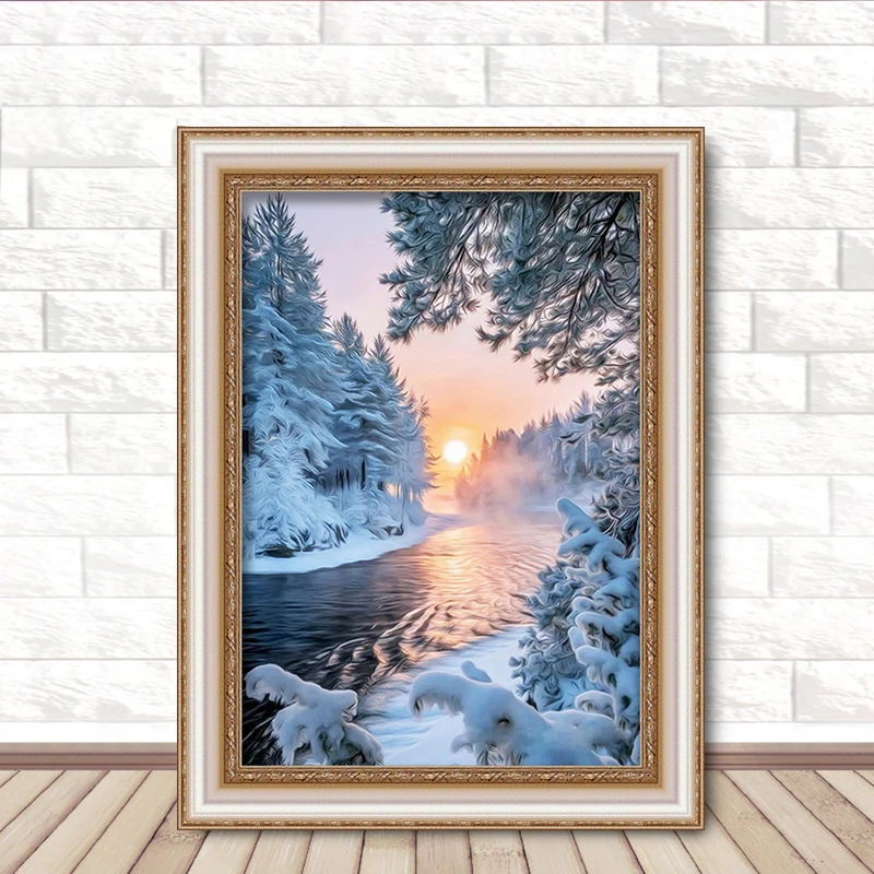 Современная Абстрактная живопись морозный зимний пейзаж в снежном лесу номер плакат картина домашний Декор стены книги по искусству алмаз
