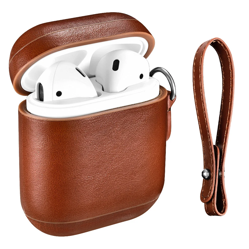 

New Arrival Genuine Leather Portable Carrying Wireless Earphone Case for AirPods case for Apple Air Pods 2 Cover, Black, brown