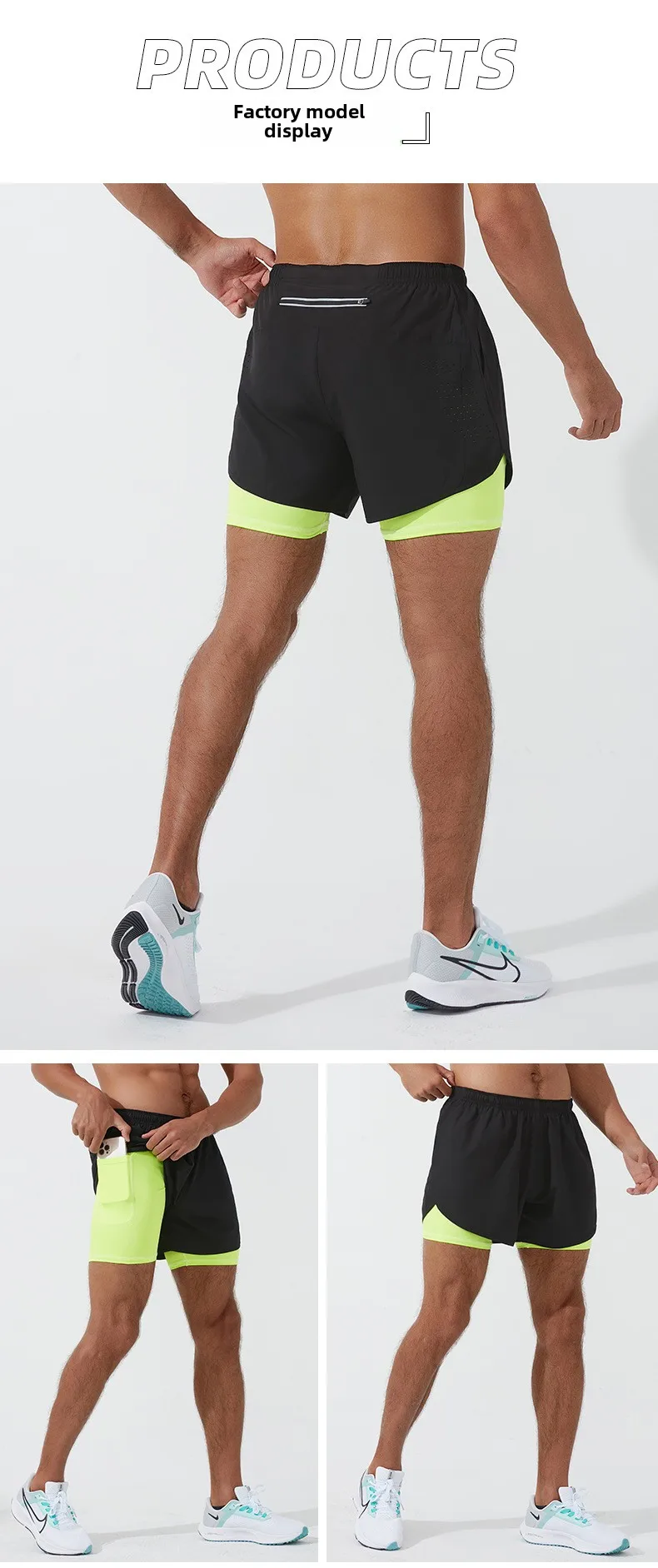 product mens summer sports shorts for gym beach double layer anti exposure marathon running fitness trunks three point design for-10