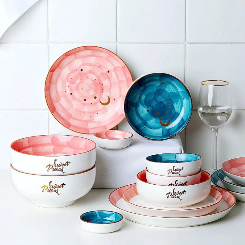 Colorful Fine Kitchenware Ceramic Painting Dinnerware Sets For Home Restaurant