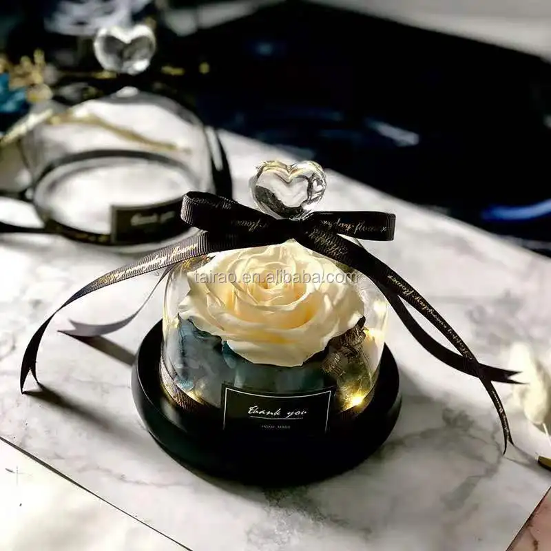 Preserved Roses In Glass Dome With LED Light - Long Lasting Real Roses