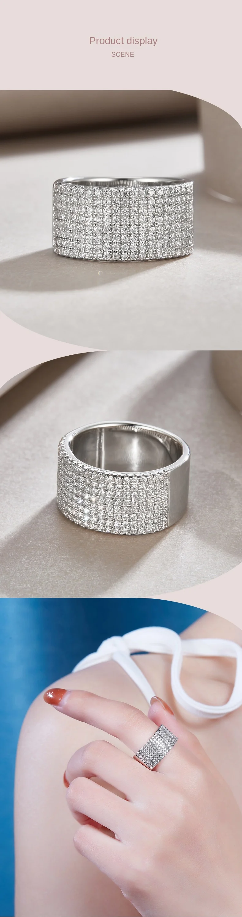 S925 Silver Moissanite Inlaid Closed Ring New Luxury Female Fashion Live Selling Wholesale