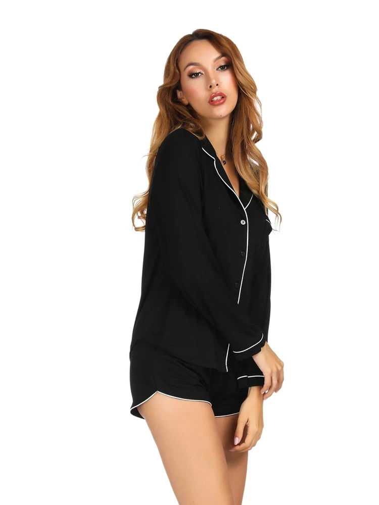 Women Long Sleeve Modal Pajama Sets Lady Short Pajamas And Long