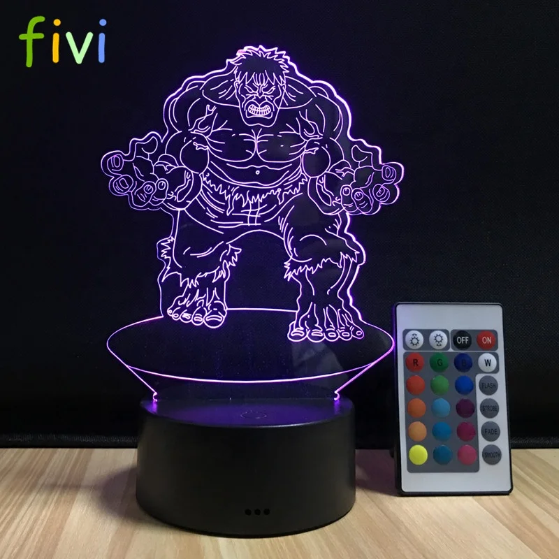 Marvel's The Avengers Super Hero Creative 3D Hulk Night Light 7 Colorful Gradient Led Desk Table Lamp