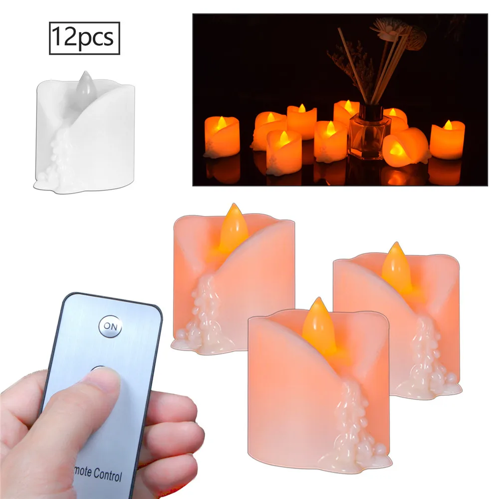 12 Pack Yellow Flickering LED Candle Flameless Tea Light Candle With Remote Battery Operated Tea light For Home Wedding Decor
