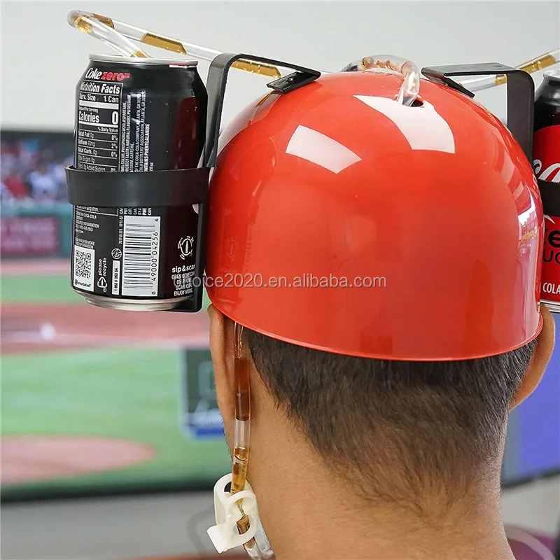 Beer Helmet : Red Drinking Hat w/ Horn