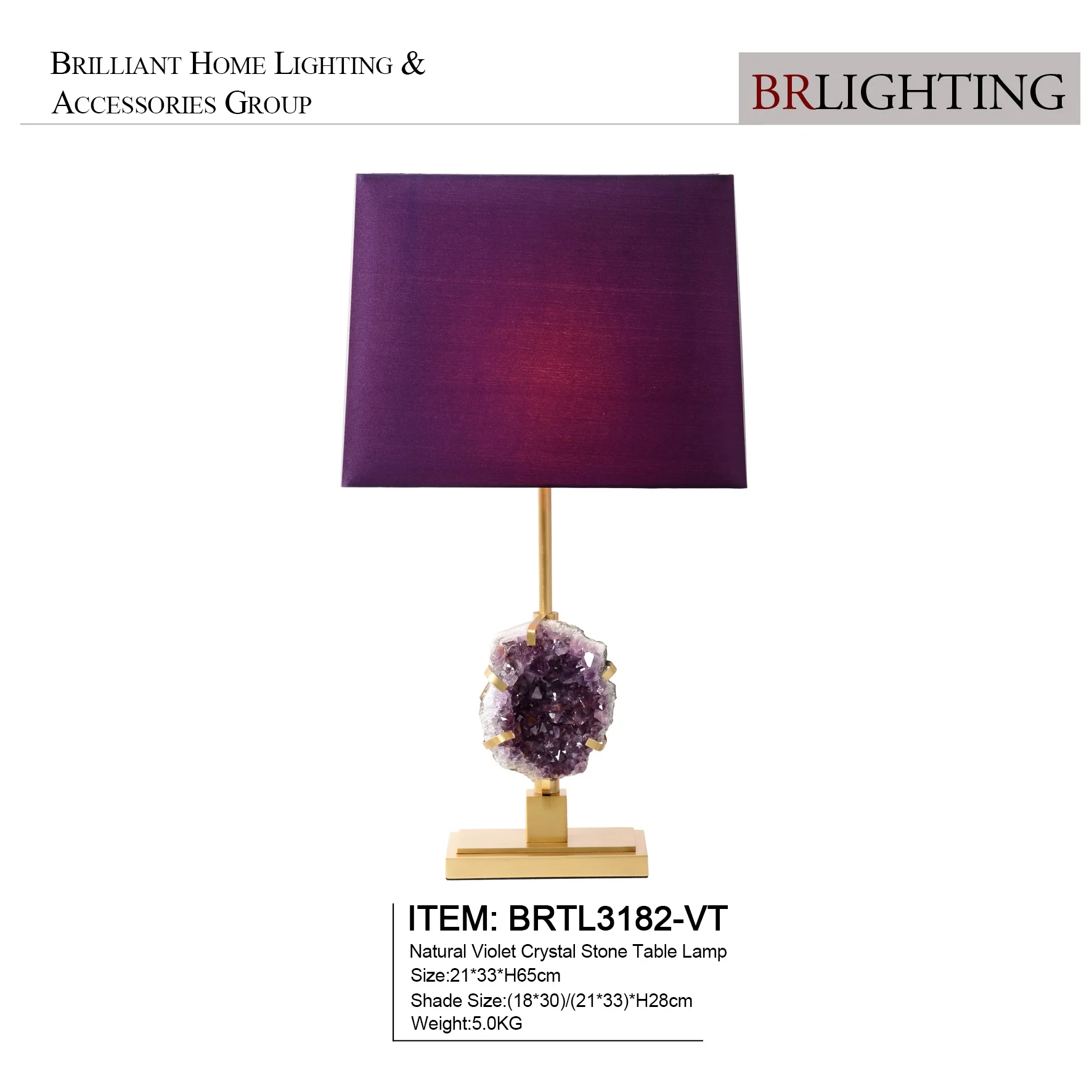 Contemporary Purple Precious Stone Fengshui Amethyst Table Lamp For High End Hotel Project