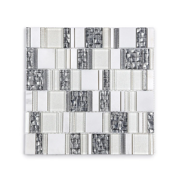 Moonight New Collection White Stone Mixed Crystal Mosaic Tile Glass for Backsplash