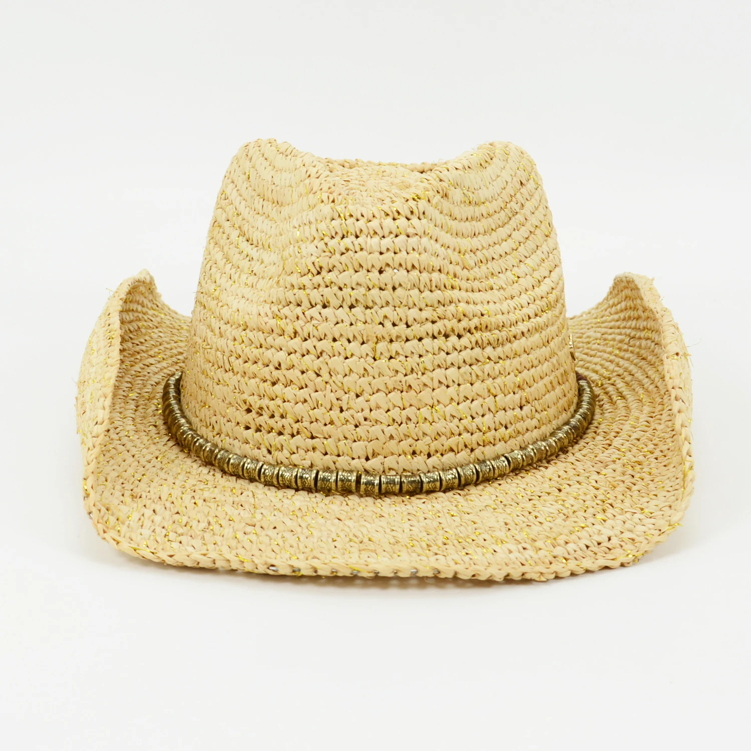 Handmade Crocheted Raffia Straw Cowgirl Hat With Beads Trimming Buy