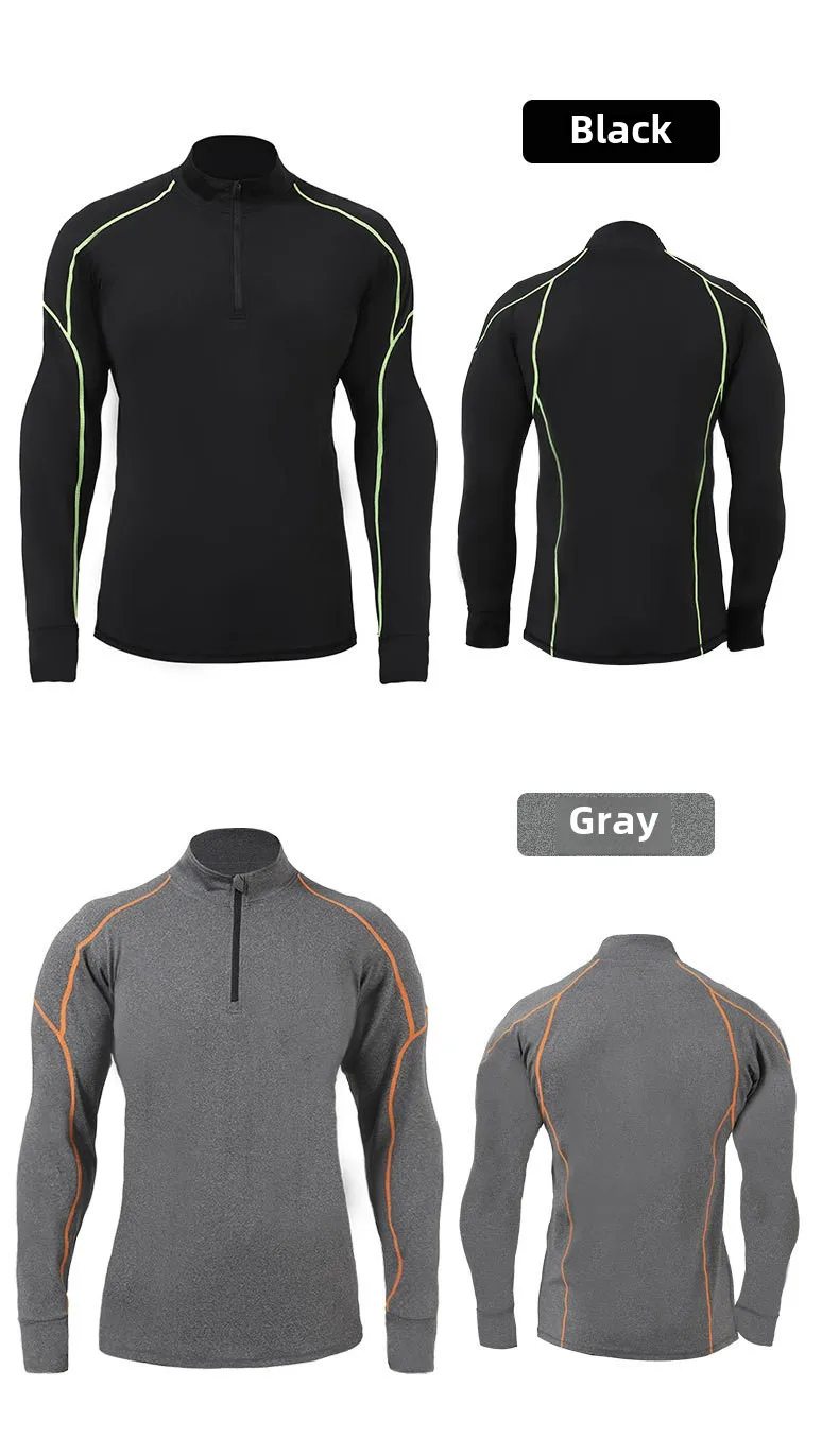 product autumn winter pro sports running training compression shirt for men half zip stand collar long sleeve high elastic quick dry gym-1