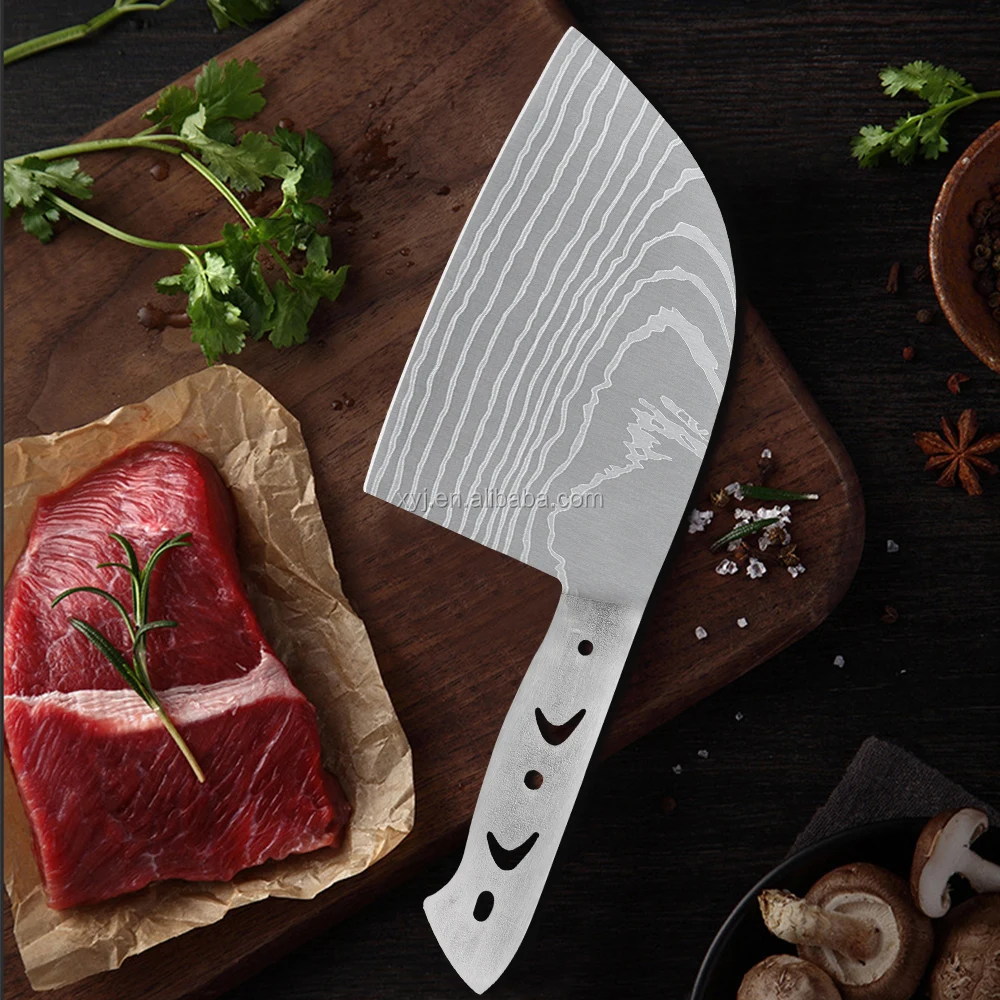 Xingye Factory Big 4mm Thick Damascus Pattern Stainless Steel Butcher