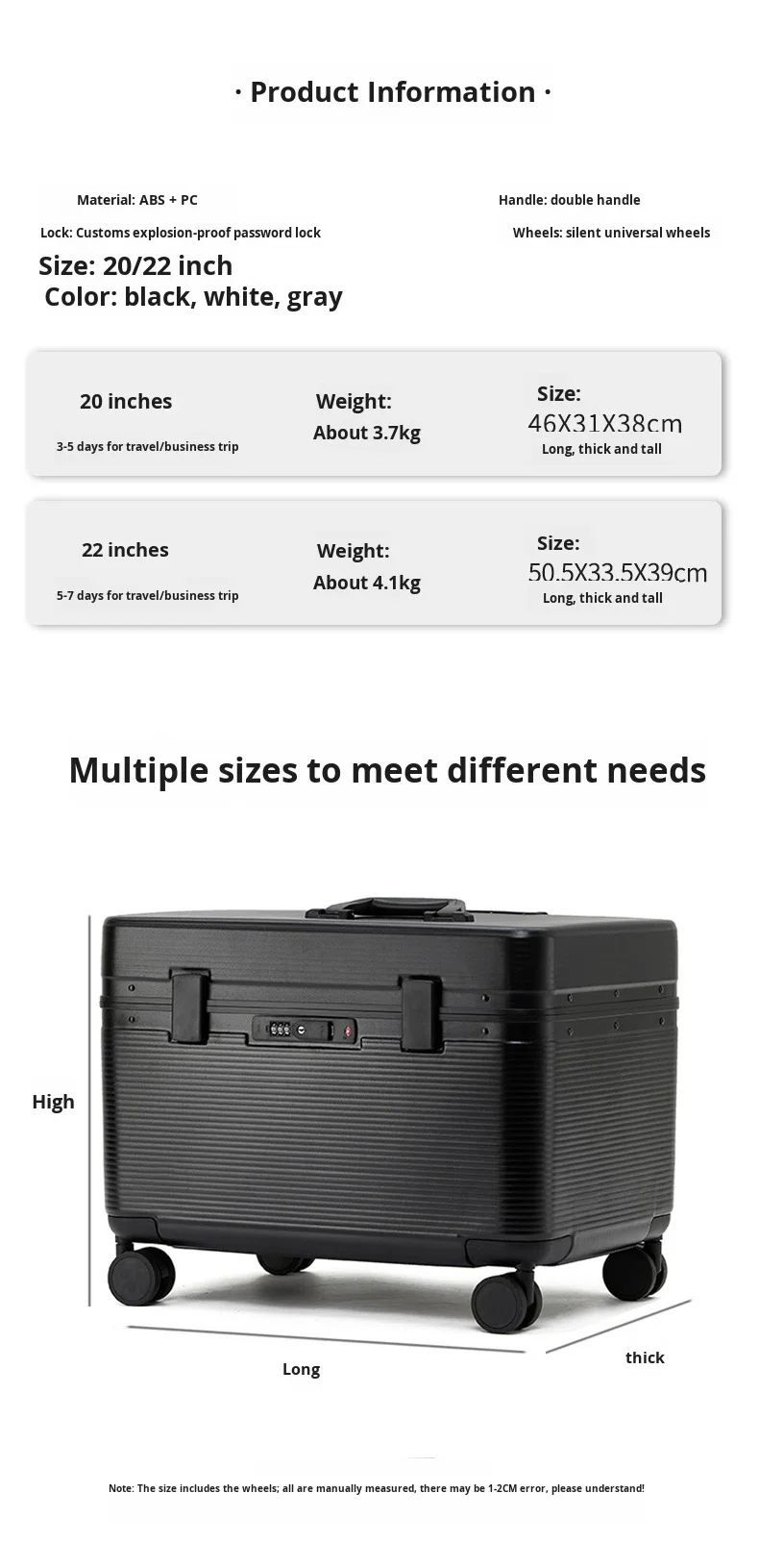 product 20 inch waterproof durable standing retrieval pc rolling luggage photography equipment pilot case carry on suitcase cabin-16