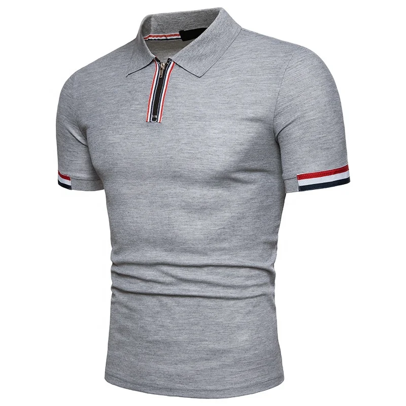 Cheap Cotton White Mens Golf Polo Shirt With Zipper Placket Short Rib ...