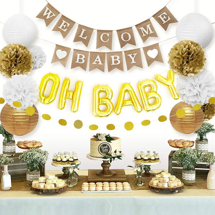 Nicro Gender Neutral Gold White Welcome Oh Baby Party Decorations White Welcome Oh Baby Party Decorations