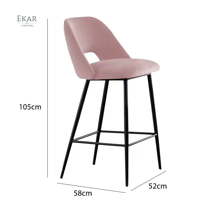 Ekar Furniture Nordic Pink Green Velvet Single Fabric Upholstered High Dining Chairs Modern Bar Stool supplier