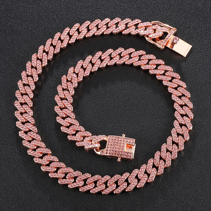 Iced Out Rose Gold Chain - Pink Cuban Link Necklace