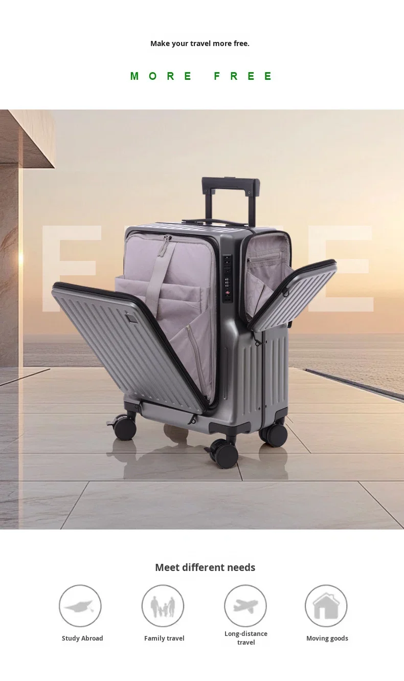 20 Inch Durable ABS+PC Frame Modern Fashionable Suitcase Carry on Luggage TSA Lock Dual Front Opening Silent 360 Degree Wheels details
