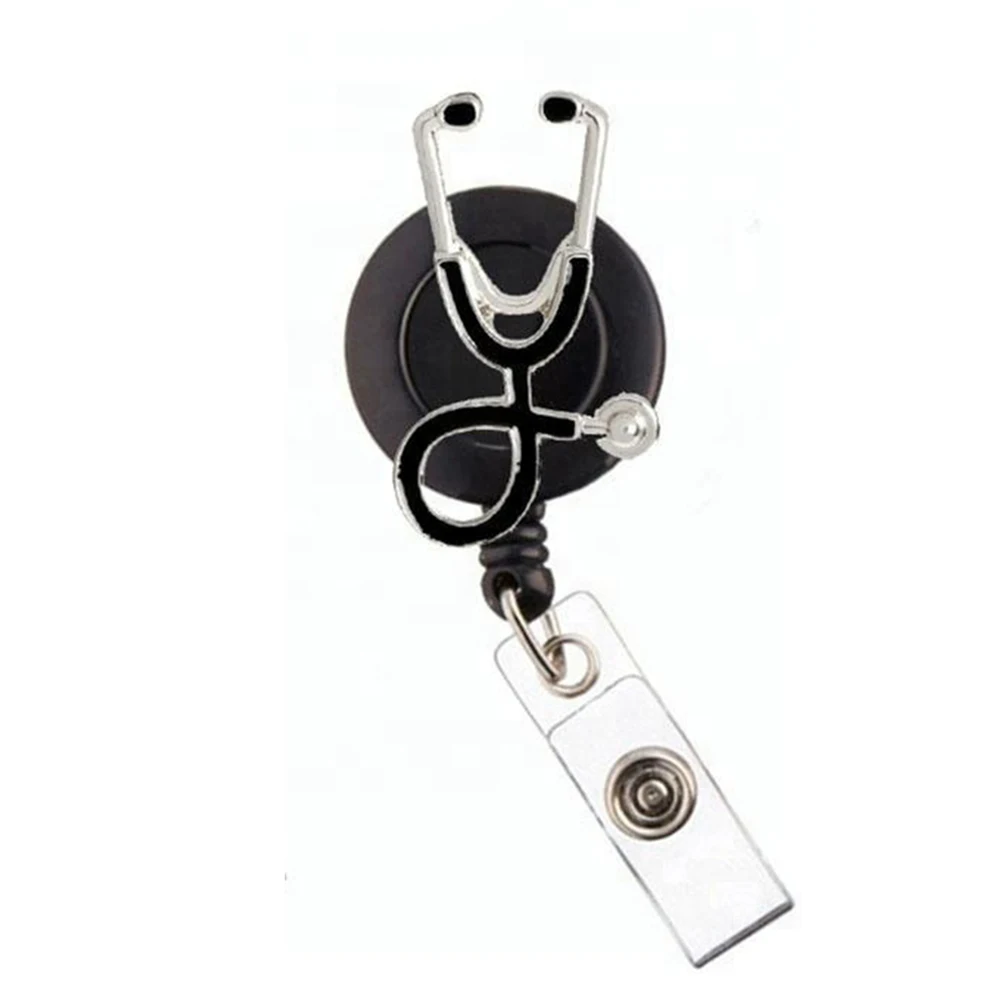 Silver Metal Stethoscope Medical Rn Retractable Id Badge Card Holder ...