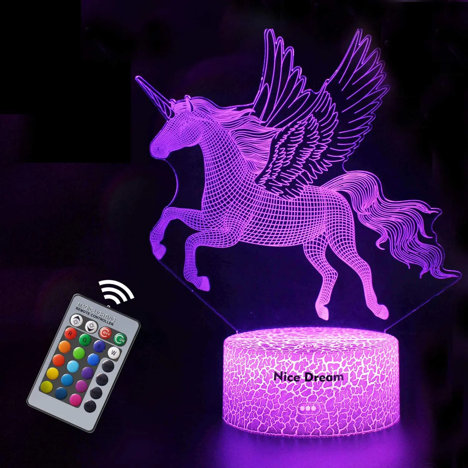 3D Unicorn LED Night Light Remote Control Xmas Gifts For Kids Bedroom Table Lamp 