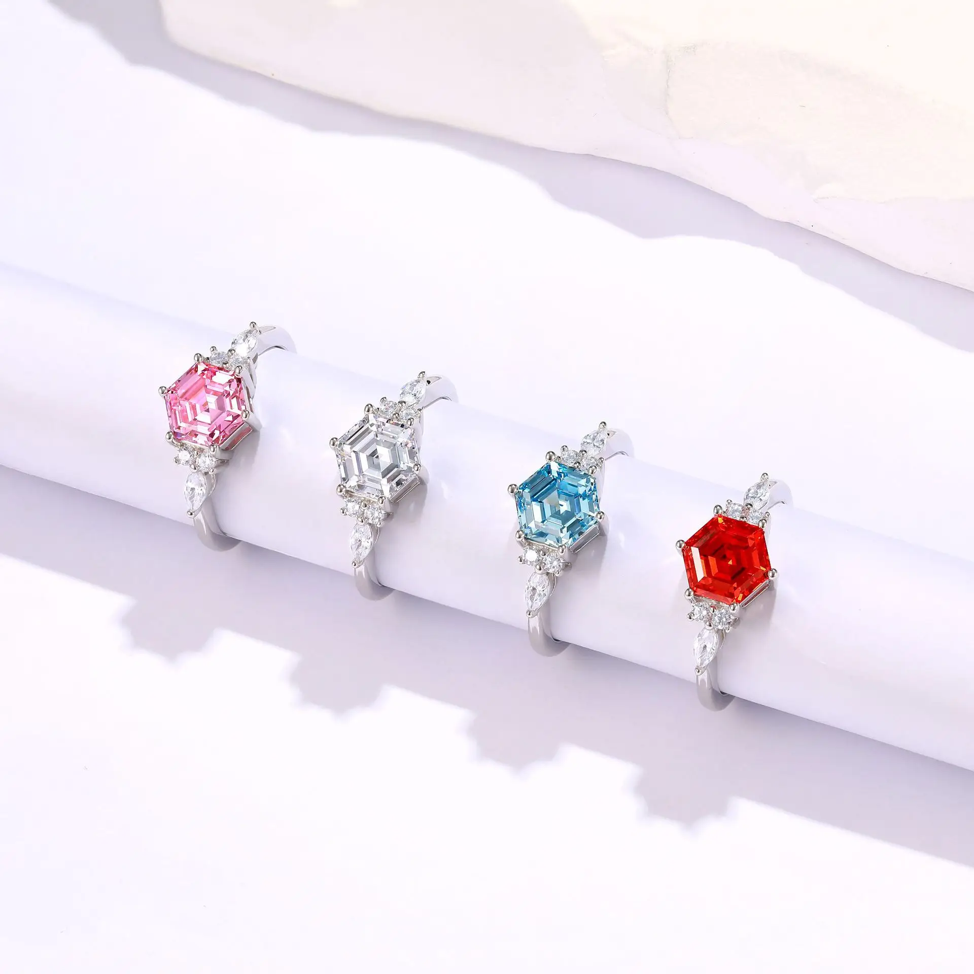 Niche High-grade 925 Sterling Silver Hexagon Flame Color Ring Luxury Women Diamond Ring Lab Diamond Treasure Sapphire Fine Ring