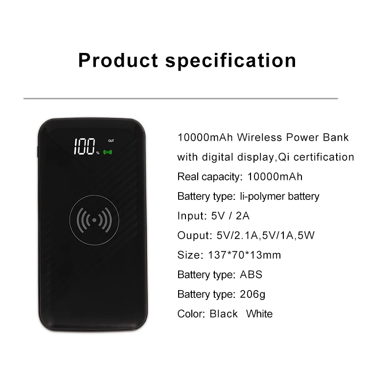 New Power Bank Mobile Phone Portable Power Bank 10000Mah Charger Qi Wireless Power Bank With LED digital display - ANKUX.COM