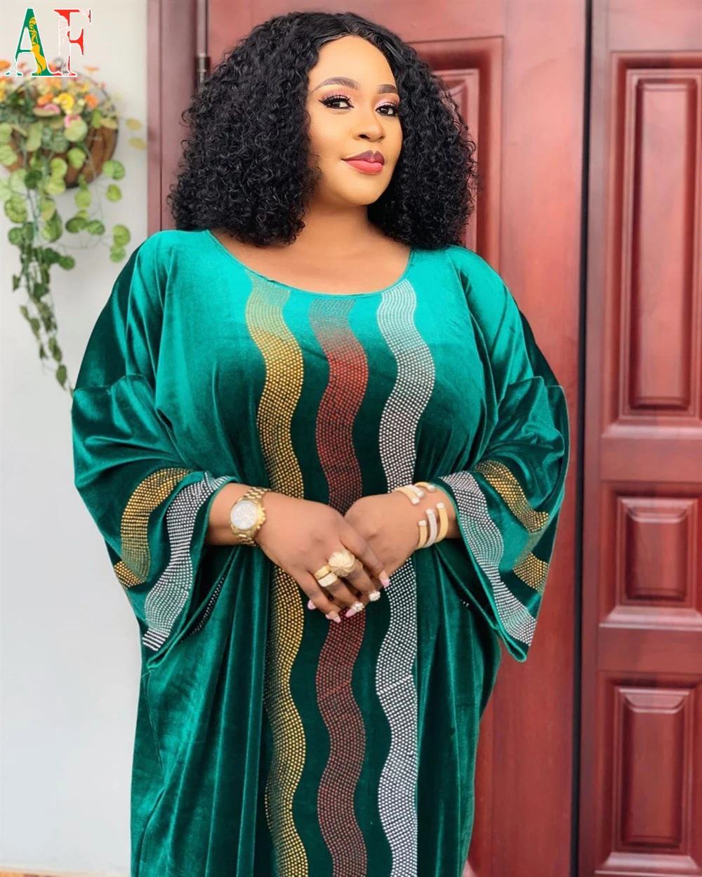 af最新的非洲风格服装大码加绒连衣裙女