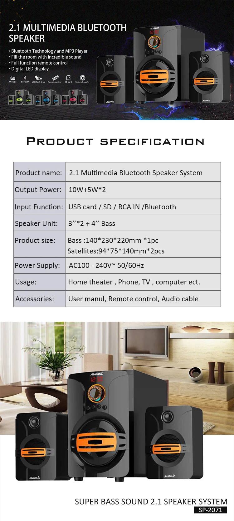 FM radio 2.1ch 20W Bluetooth Wireless Home Theater System Speaker - ANKUX.COM