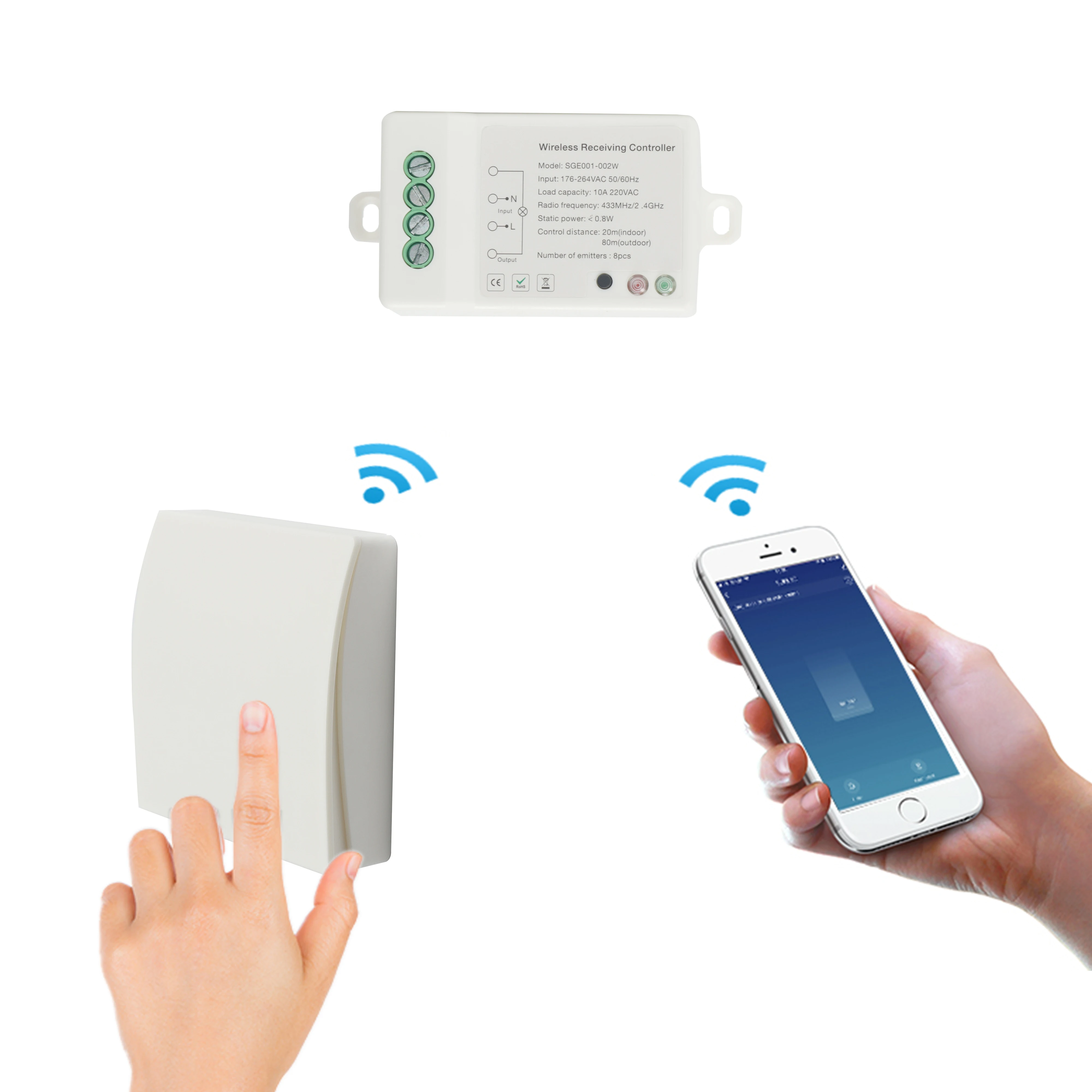 Led touch switch wireless receiver work with Tuya, Smart Control LED Kinetic Energy switch