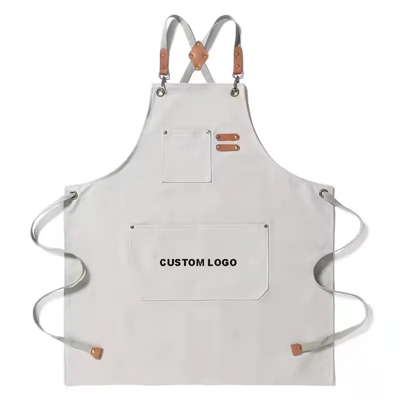 Leather Canvas Kitchen Aprons for Woman Men Chef Stylist Apron Grill Restaurant Bar Shop Cafes Beaut