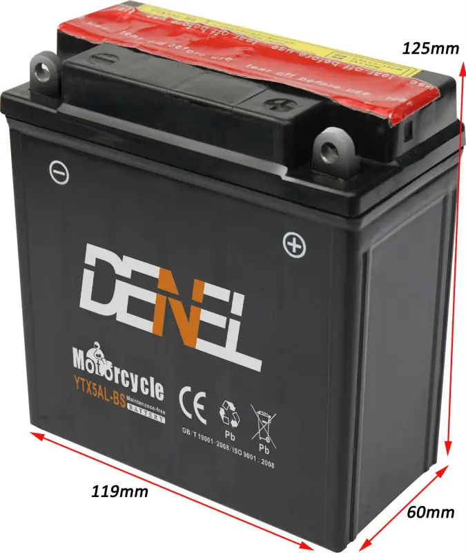 High quality motorcycle battery 12V5AH maintenance free battery with acid bottle YTX5AL-BS