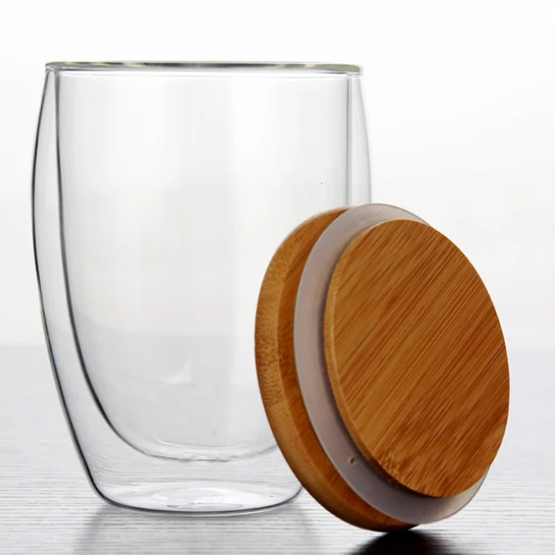 批发手工250毫升双壁玻璃圣诞节可重复使用的咖啡浓缩咖啡杯玻璃杯带