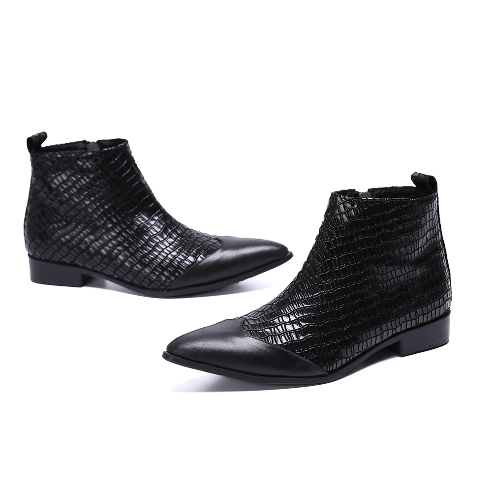 Na291 Black Italian Real Leather Men Boots Pointed Toe Buckle Ankle ...