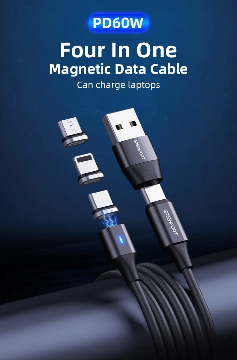 Magnetic Charging Cable C to 3 PD 60W Magnetic Phone Charger Nylon Braided Magnetic cable Compatible Micro USB Type C - ANKUX.COM