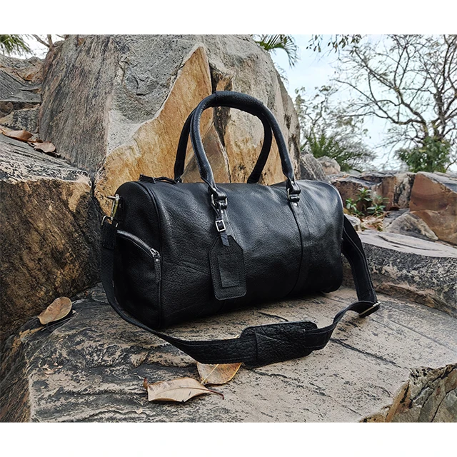 Luxury Black Leather Travel Duffle Bag Original Leather Weekender Men's