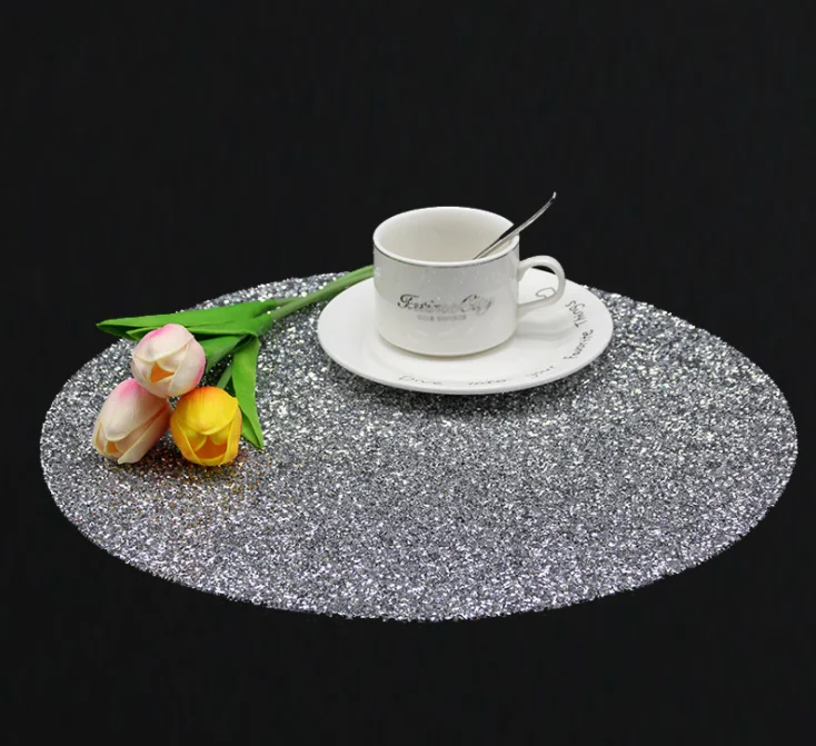 14 Inch Bling Round Gem Rhinestone Decorative Table Mats Placemats