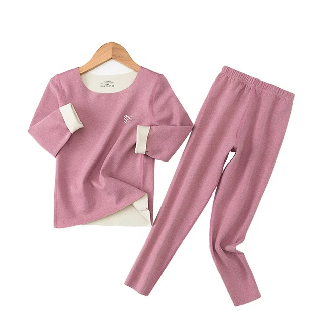 
Custom High Quality Sleepwear For Girl Thermal Clothing Childrens Solid Warm Pajamas Sets Kids Two Sides Brushed Fabric Pyjamas 
