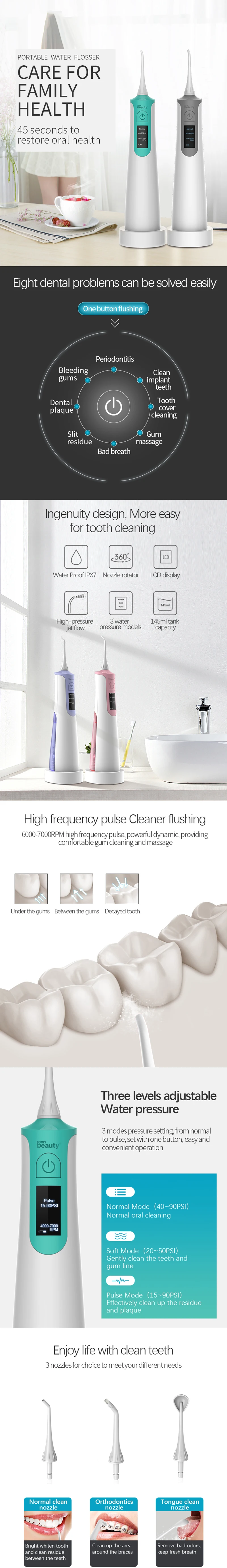 Custom Logo Portable Cordless Water Flosser Electric Dental Oral Irrigator For Teeth