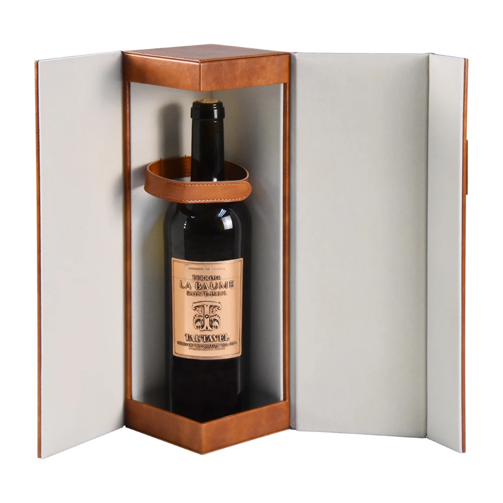 Custom classic folderable single-bottle display leather wine box