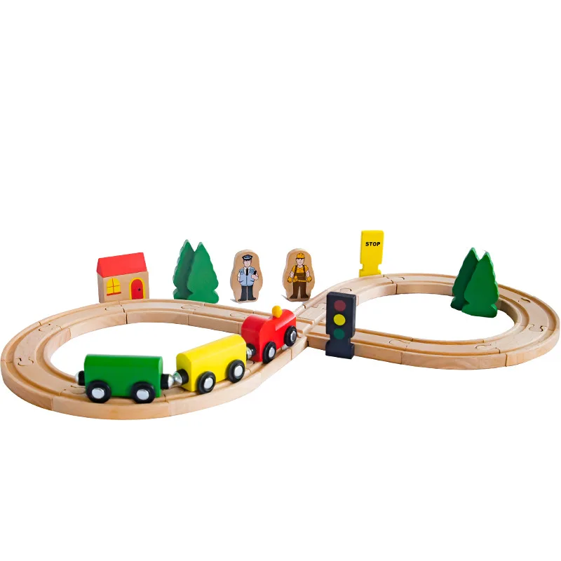 High Quality Baby Wooden Train Set Slot Railway Car Child Figure Model